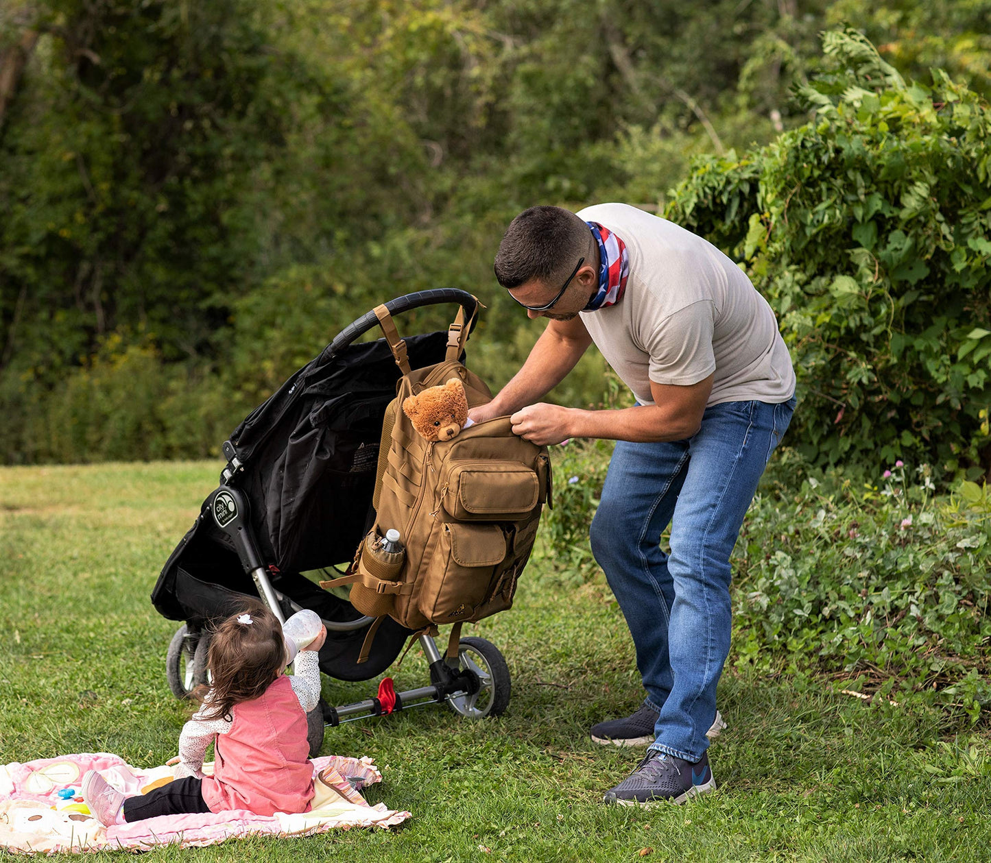 T.O.M Horizons Sling Diaper Bag For Dad; Single-Handed Diaper Changing System. Waterproof Changing Pad, Insulated Bottle Pouches