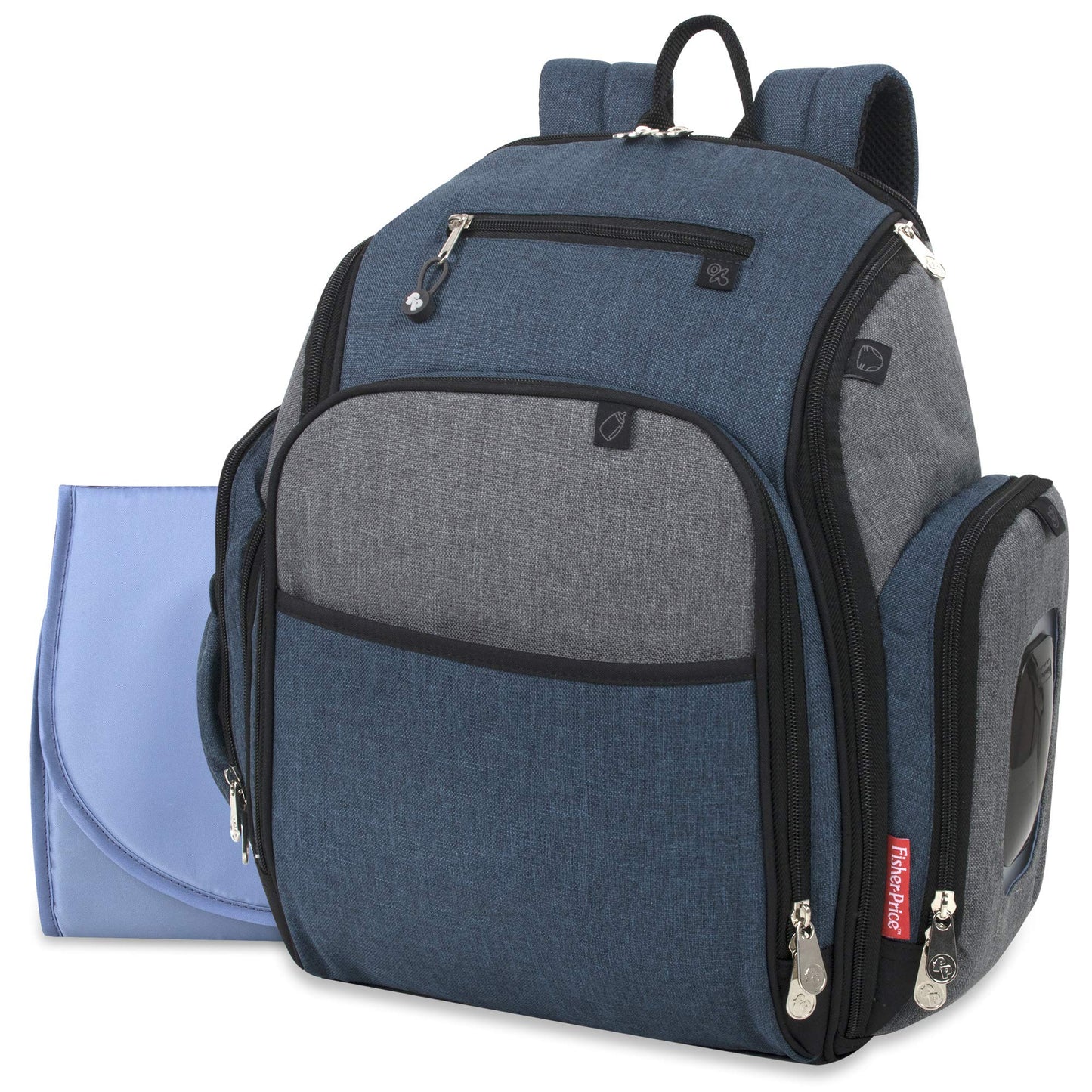 Fisher-Price Fastfinder 3 Piece Set Diaper Bag Backpack for Moms & Dads with Changing Pad and Wipes Pocket (Blue)