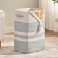 Nunsino Laundry Hamper,Laundry Basket With Leather Handles,Woven Storage Basket For Toys,Pillows,Blankets,Clothes,Brown&White