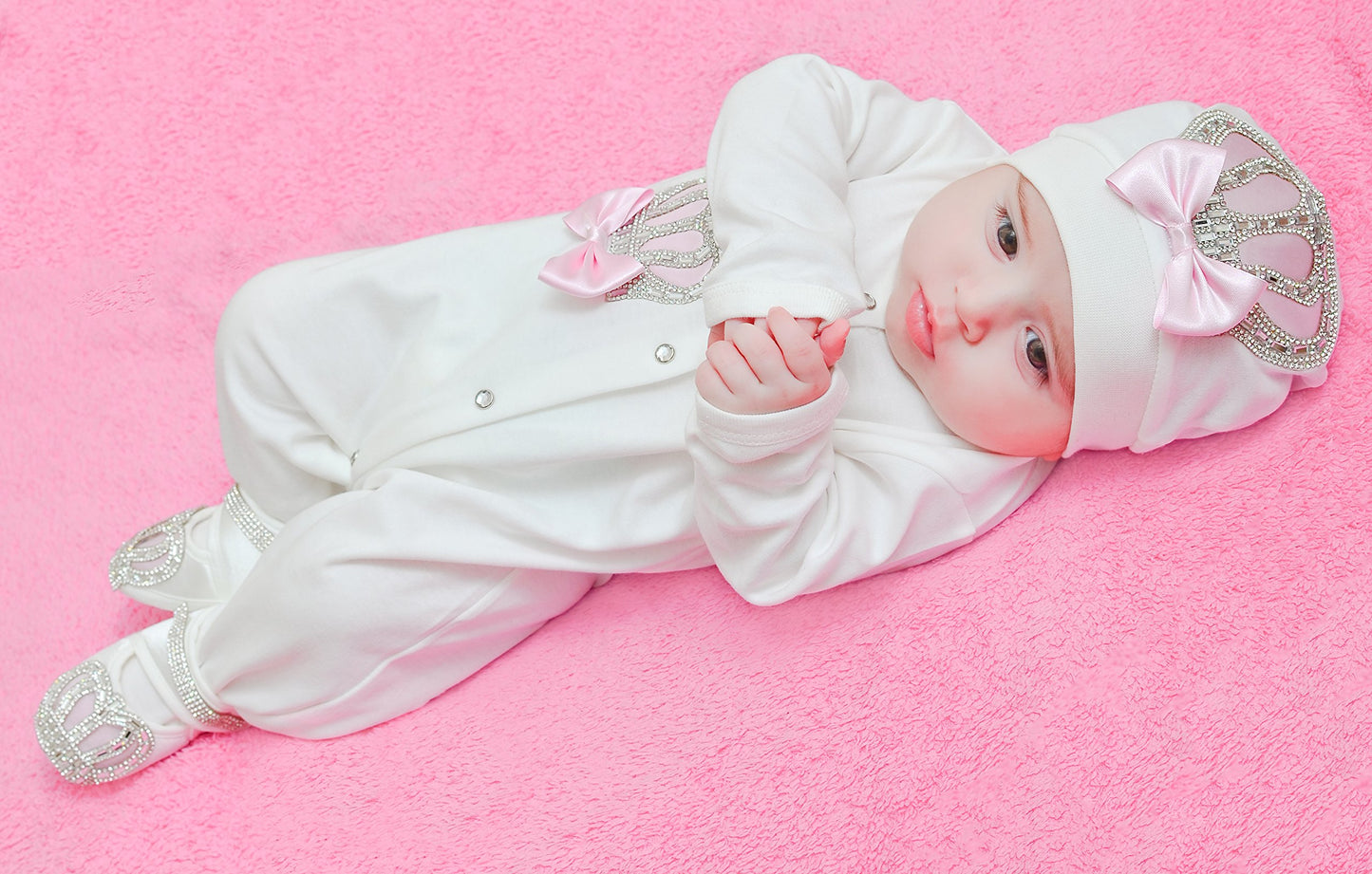 Lilax Baby Girl Jewels Crown Layette 4 Piece Gift Set 0-3 Months Pink