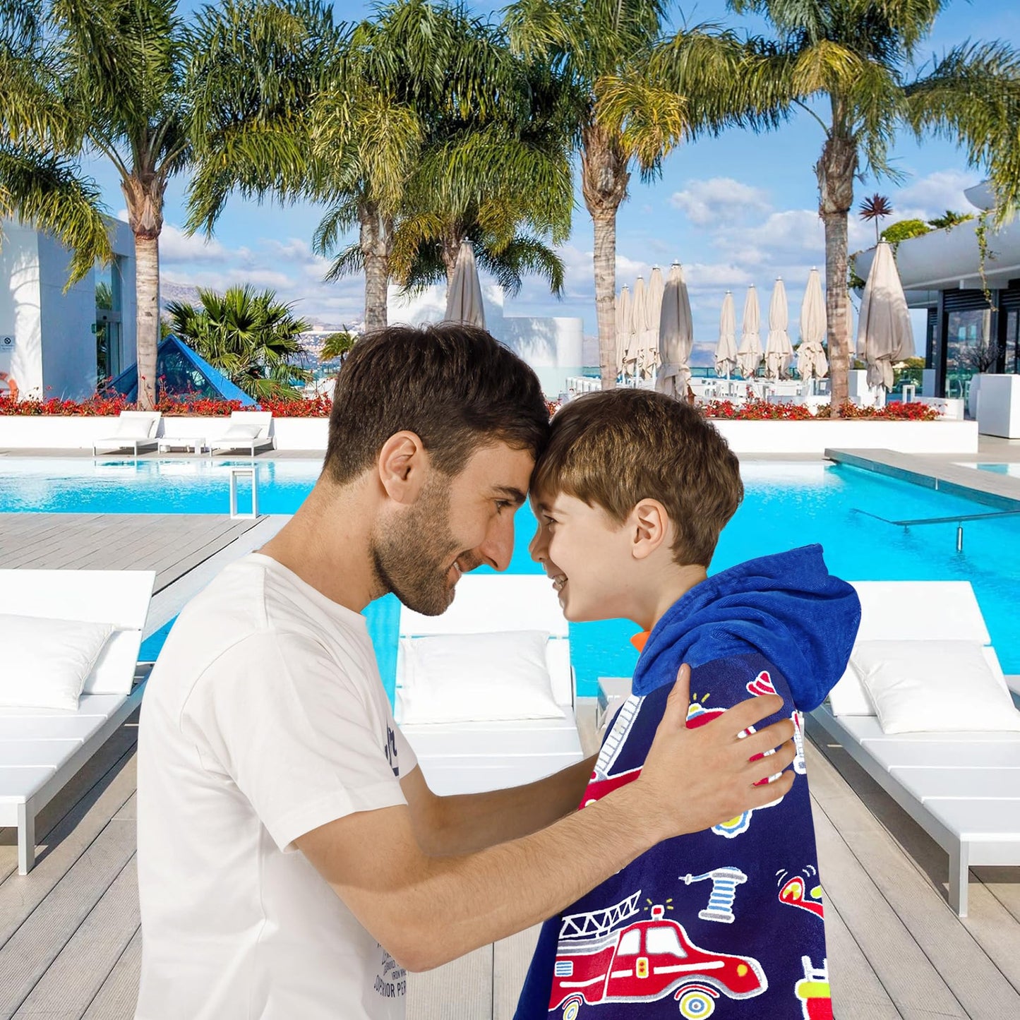 Voova & Movas Fire Truck Hooded Towels Soft Thick Cotton For Age 3-10 Years | Beach | Pool | Bath | Swim Towels For Boys, Blue F