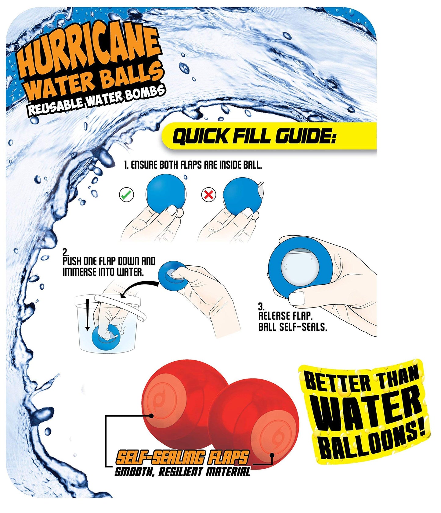 Prime Time Toys Hurricane Reusable Water Balls - 3-Pack Reusable Water Balloons for Kids Age 5+ - Silicone Water Balloons with S