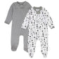 HonestBaby unisex-baby 2-pack Organic Cotton Footed Pajama Sleep & Play, Grey and White, 6-9 Months