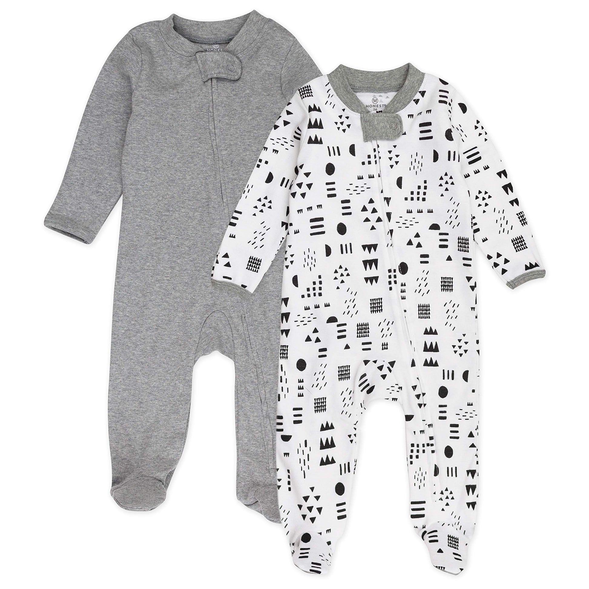 HonestBaby unisex-baby 2-pack Organic Cotton Footed Pajama Sleep & Play, Grey and White, 6-9 Months