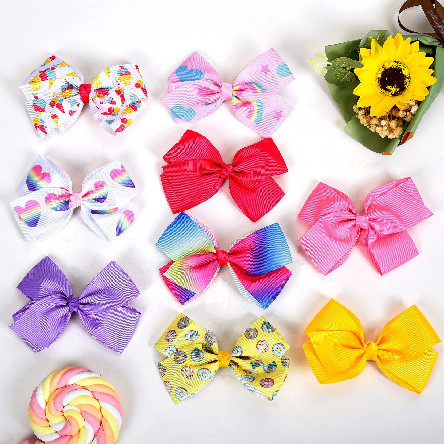 Dwenarry 5' Hair Bows For Girls Colorful Little Girls Hair Bows Rainbow Heart Grosgrain Alligator Clip Bows For Toddler Girls C