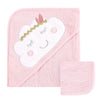 Hudson Baby Unisex Baby Cotton Hooded Towel And Washcloth, Boho Cloud, One Size