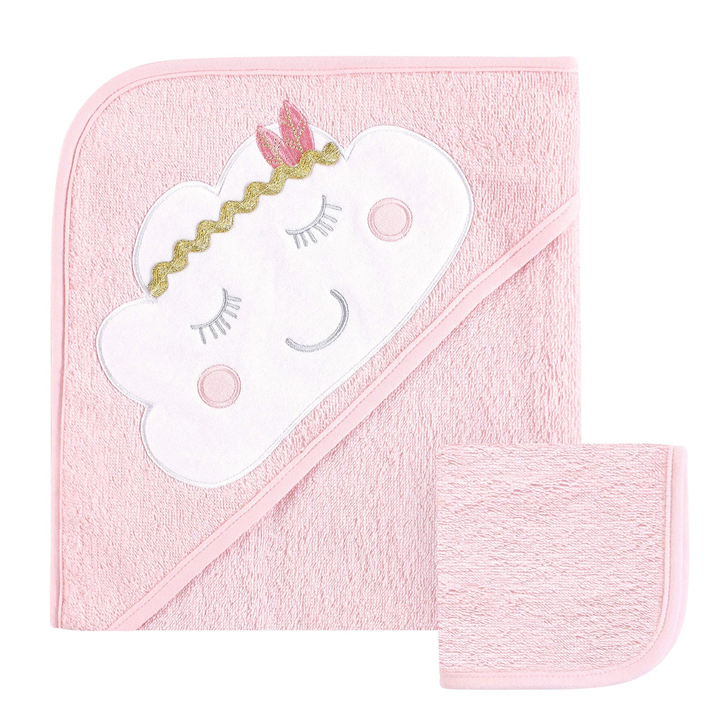 Hudson Baby Unisex Baby Cotton Hooded Towel And Washcloth, Boho Cloud, One Size
