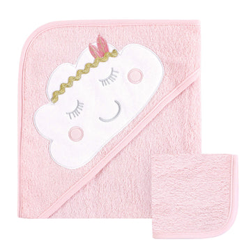 Hudson Baby Unisex Baby Cotton Hooded Towel And Washcloth, Boho Cloud, One Size