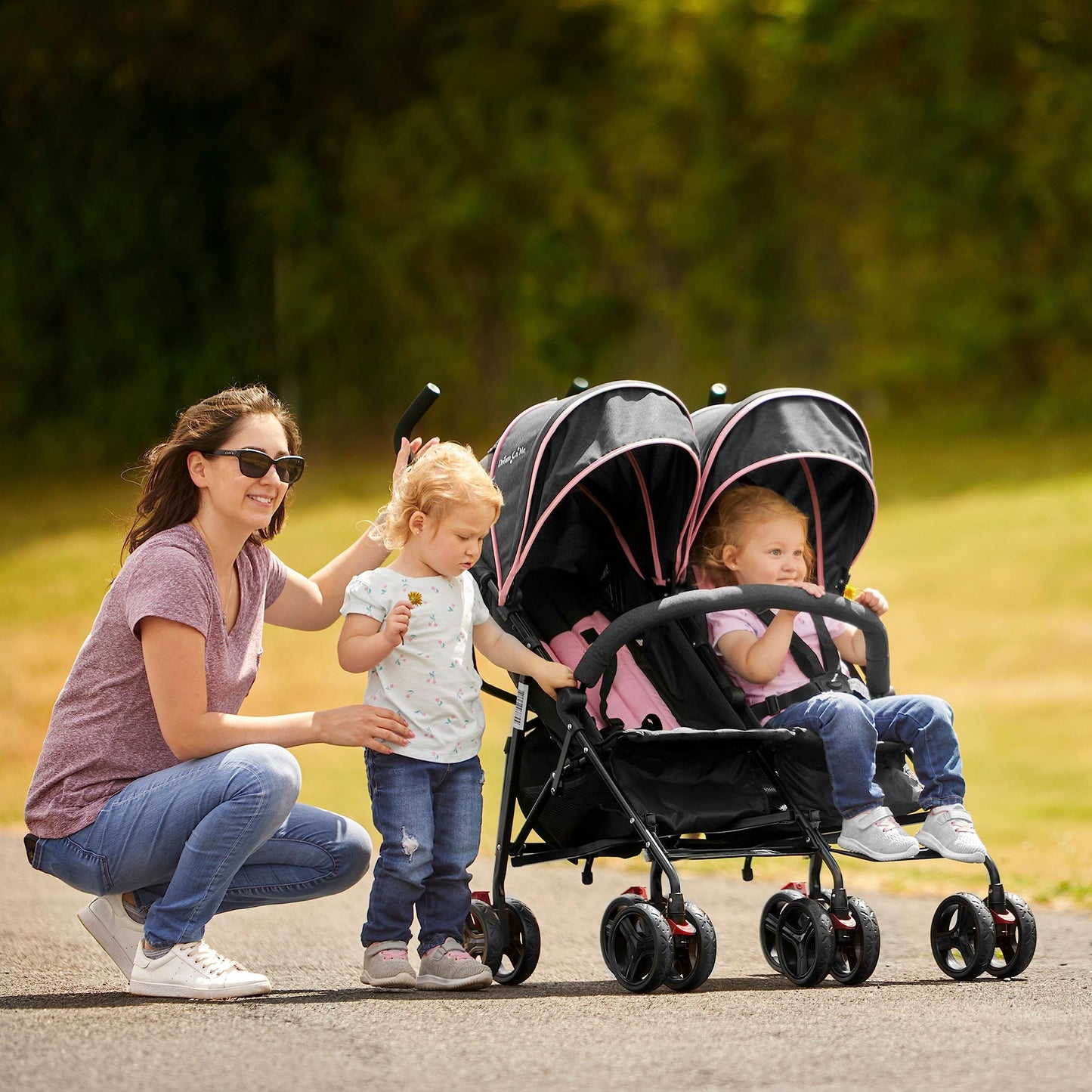 Dream On Me Volgo Twin Umbrella Stroller In Pink, Lightweight Double Stroller For Infant & Toddler, Compact Easy Fold, Large Sto