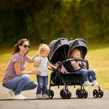 Dream On Me Volgo Twin Umbrella Stroller In Pink, Lightweight Double Stroller For Infant & Toddler, Compact Easy Fold, Large Sto