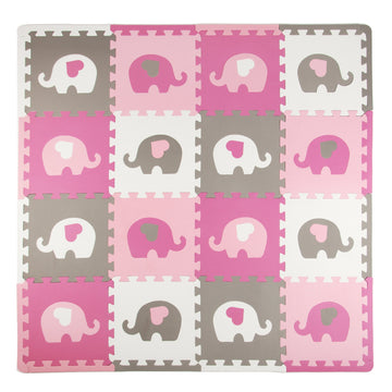 Tadpoles Elephants With Hearsfoam Playmats For Kids, 16 Interlocking Foam Tiles, Waterproof, Durable, And Long-Lasting | Total F