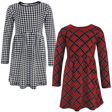 Hudson Baby Infant And Toddler Girl Cotton Dresses Black Red Plaid, 3 Toddler