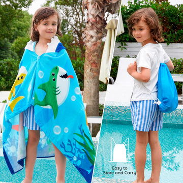 Joiedomi Shark Hooded Towels For Kids - Soft 100% Cotton Kids Beach Towel - 30' X 50' For 3-10 Years Boys Girls - Beach Hooded