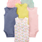 Simple Joys By Carter'S Baby Girls' Sleeveless Bodysuit, Pack Of 6, Multicolor/Floral/Forest Animals/Fruit, 3-6 Months