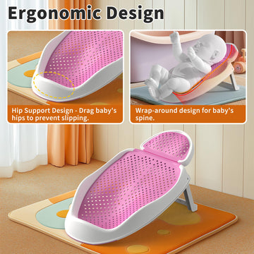 Glotika Baby Bathtub Support For Babies 0-6 Months, Foldable Portable Infant Bathtub, Ergonomic Mesh Baby Bath Tub, Pink