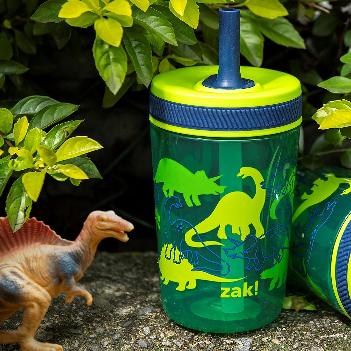 Zak Designs Kelso 15 Oz Tumbler Set, (Dino Camo) Non-Bpa Leak-Proof Screw-On Lid With Straw Made Of Durable Plastic And Silicone