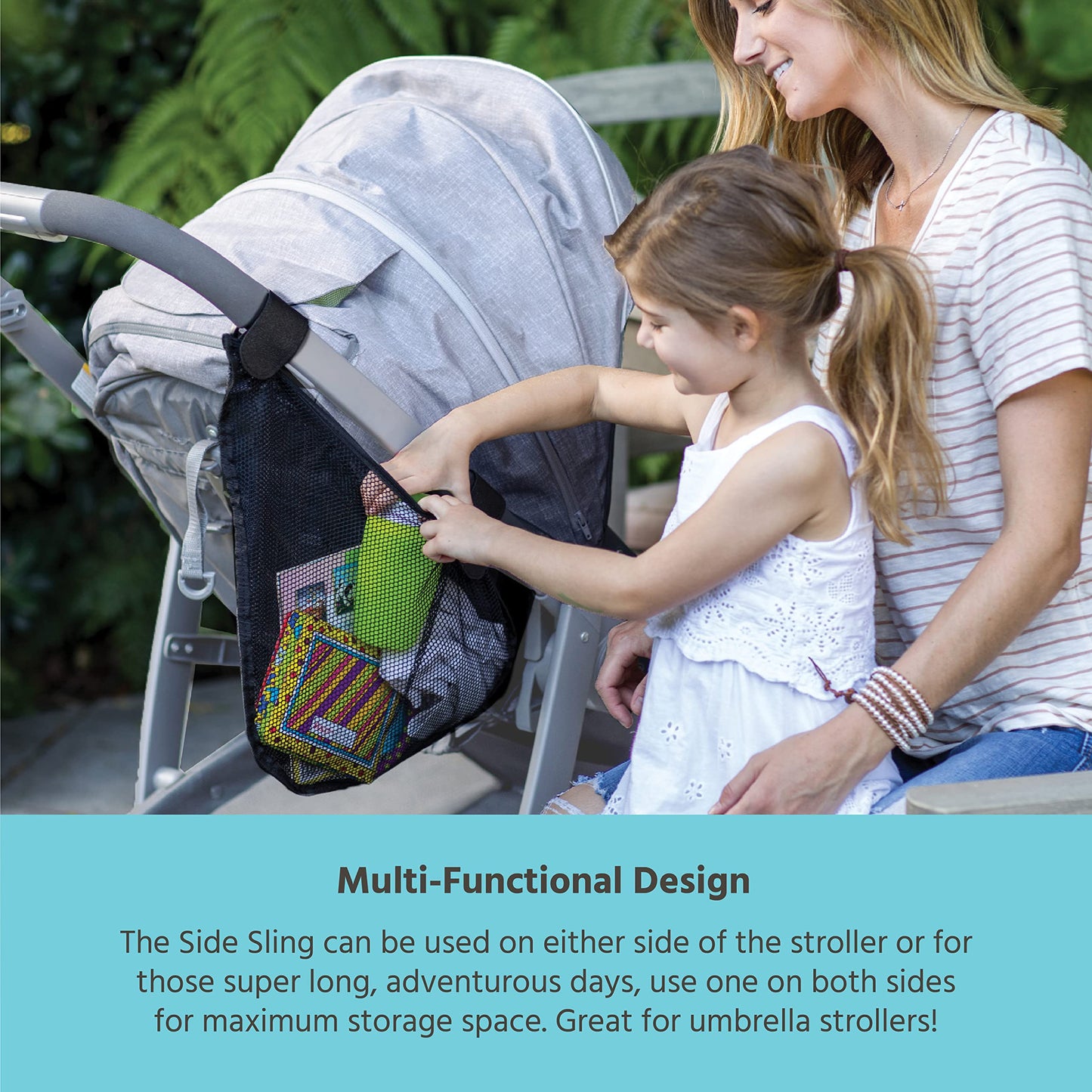 J.L. Childress Side Sling Stroller Storage Accessory - Universal Stroller Organizer - Mesh Cargo Net For Stroller Storage - Non-