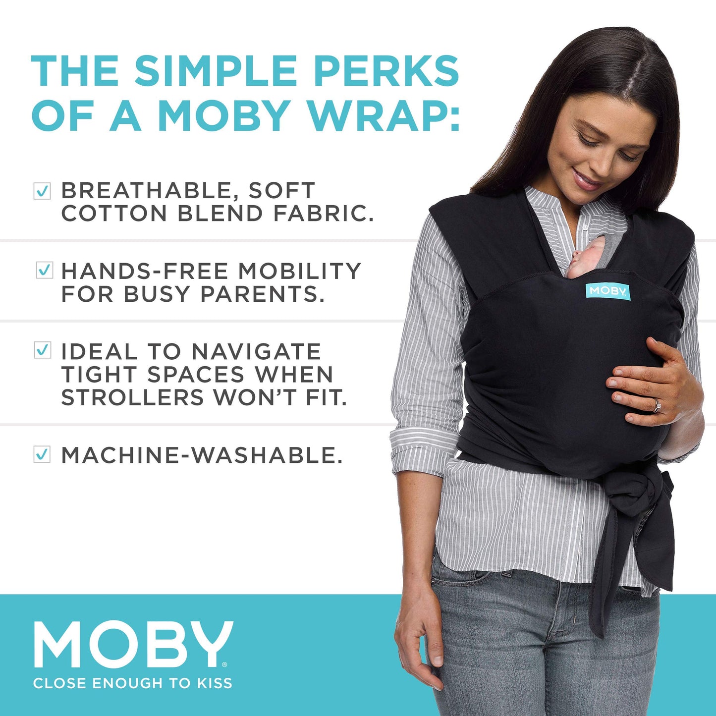 Moby Baby Wrap Carrier Evolution for Newborns to Toddlers (8-33lbs), Infant Sling Carrier, Lightweight & Hands Free Design, Adju