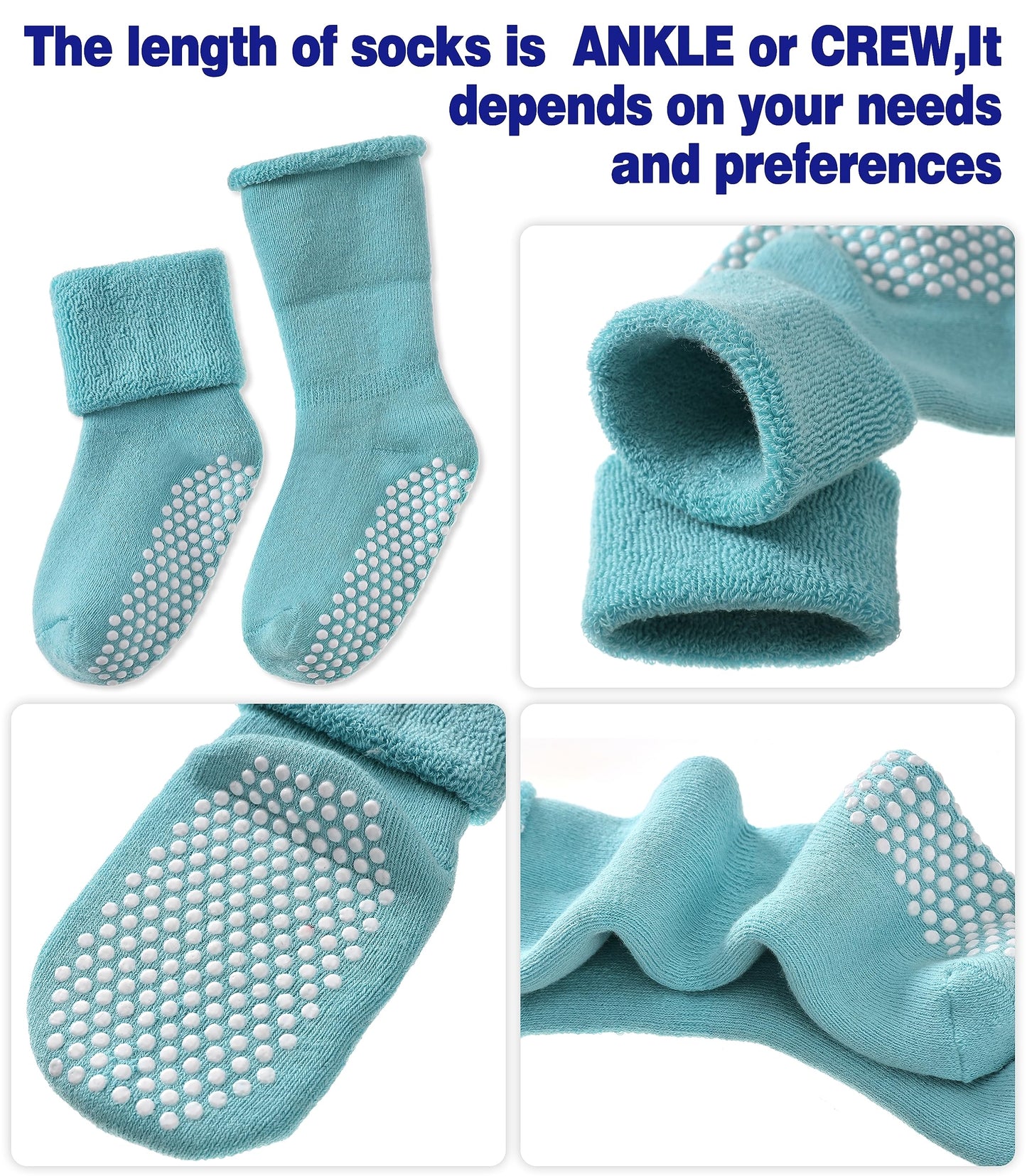 Sdbing Baby Boys Girls Grips Socks Infant Toddlers Kids Non Slip Warm Thick Cotton Ankle Crew Socks With Grippers (3-12 Months,