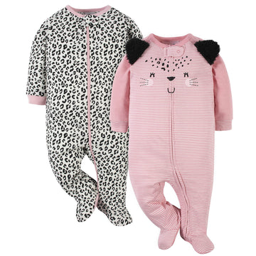 Gerber Baby Girls 2-Pack Sleep 'N Play Leopard Pink 3-6 Months