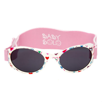 Baby Solo Original Baby Sunglasses Safe, Soft, & Adorable Durable Case Included (0-36 Months, Cutie Pink Heart Frame w/Solid Bla