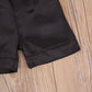 Toddler Baby Kids Satin Pajamas Set, Long Sleeve Button-Down Sleepwear Pjs For Girls (1T, P-Black-Short Sleeve)