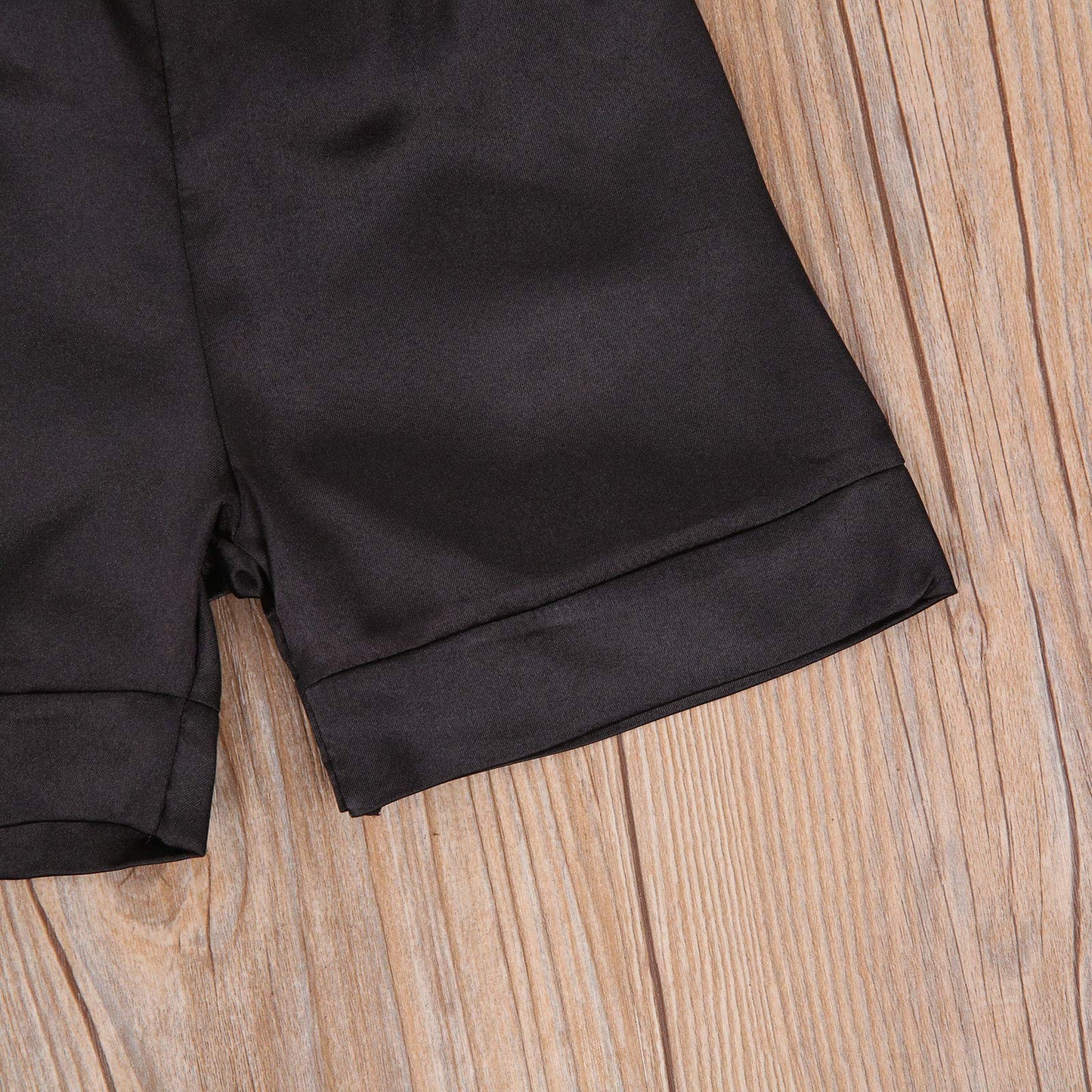 Toddler Baby Kids Satin Pajamas Set, Long Sleeve Button-Down Sleepwear Pjs For Girls (1T, P-Black-Short Sleeve)