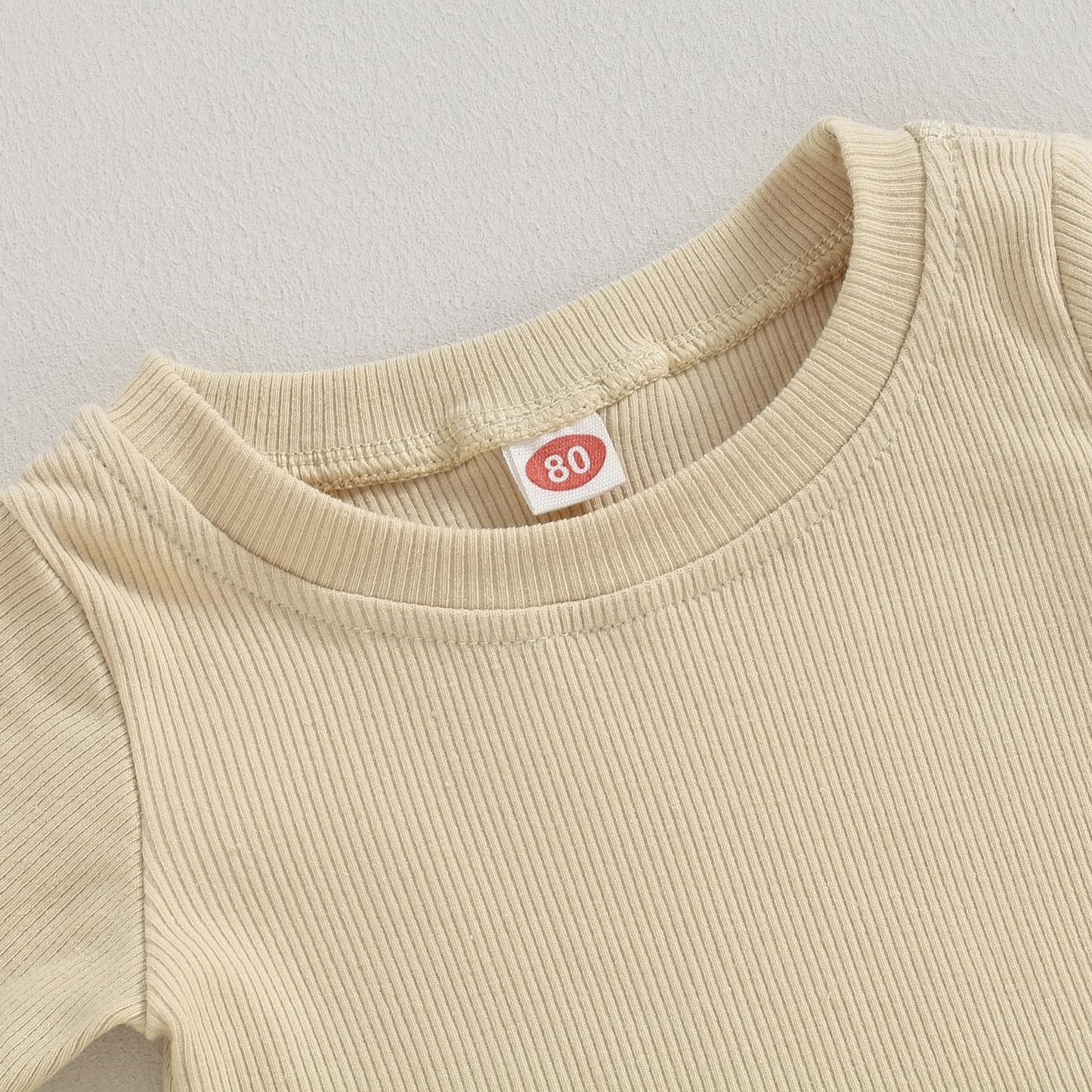 Kupretty 2Pcs Toddlers Baby Girls Summer Clothes Set Ruffle Ribbed Knit Short Sleeves T-Shirt Tops Shorts Cotton Outfits (Beige,