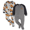 Gerber Baby Boys' Toddler Loose Fit Flame Resistant Fleece Footed Pajamas 2-Pack, Grey Moose, 18 Months