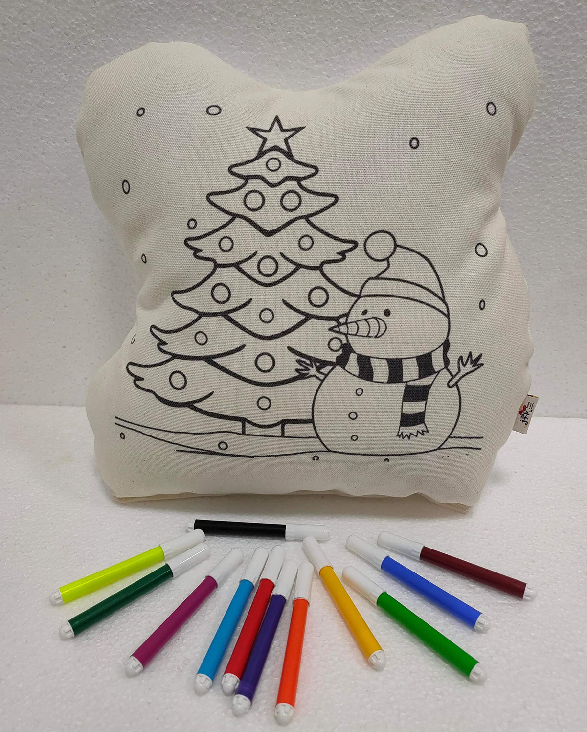 Just for Kix DIY ColourItYourself Snowman Cushion  13x13 Inches with Sketch Pens | Fun Art Activity for Kids | Creative Retur