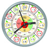 Educational Wall Clock - Silent Movement Time Teaching Clock for Teachers Classrooms and Kids Bedrooms (Silver/Multicolor Appl