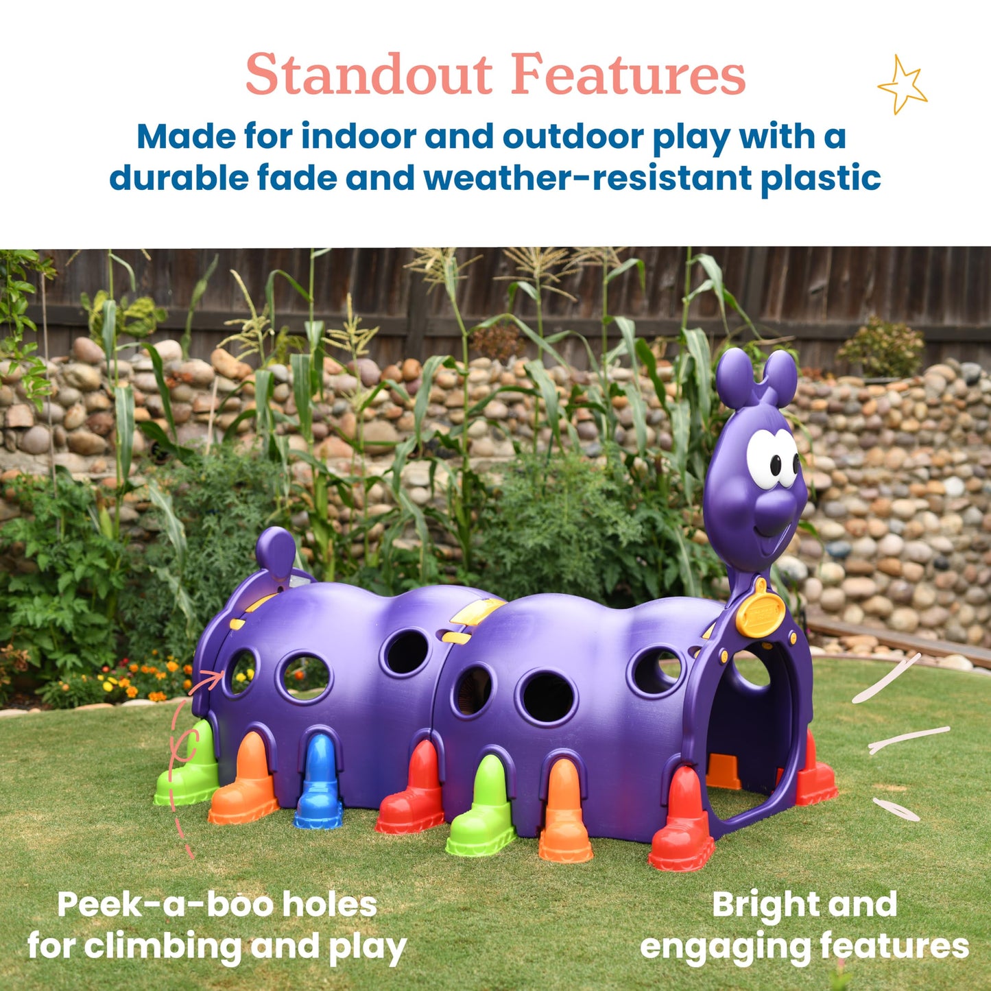 Ecr4Kids Elr-12511 Indoor/Outdoor Peek-A-Boo Caterpillar Climbing Play Structure For Kids, Purple