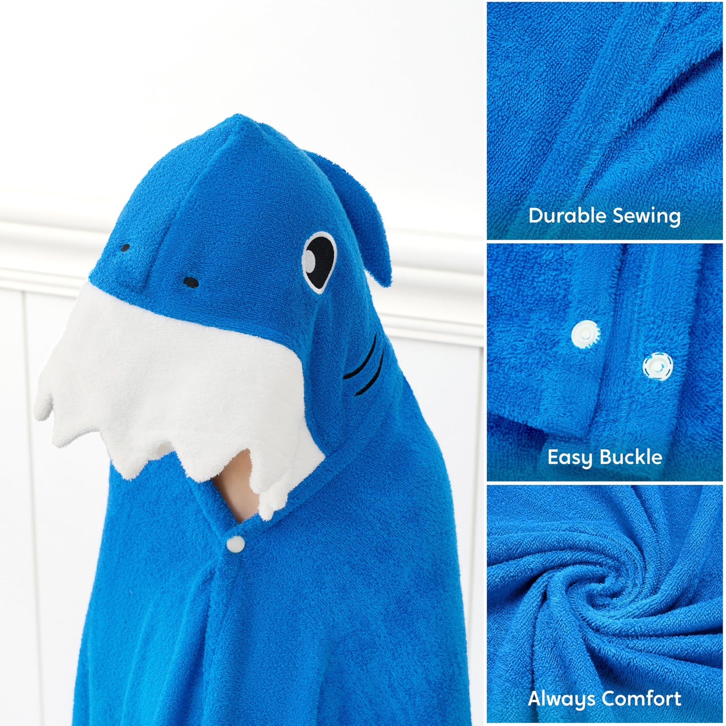 Joiedomi Shark Hooded Towel For Kids - Soft 100% Cotton Bath Beach Towel - 30' X 50' For Kids 3-10 Years - Toddler Pool Towel