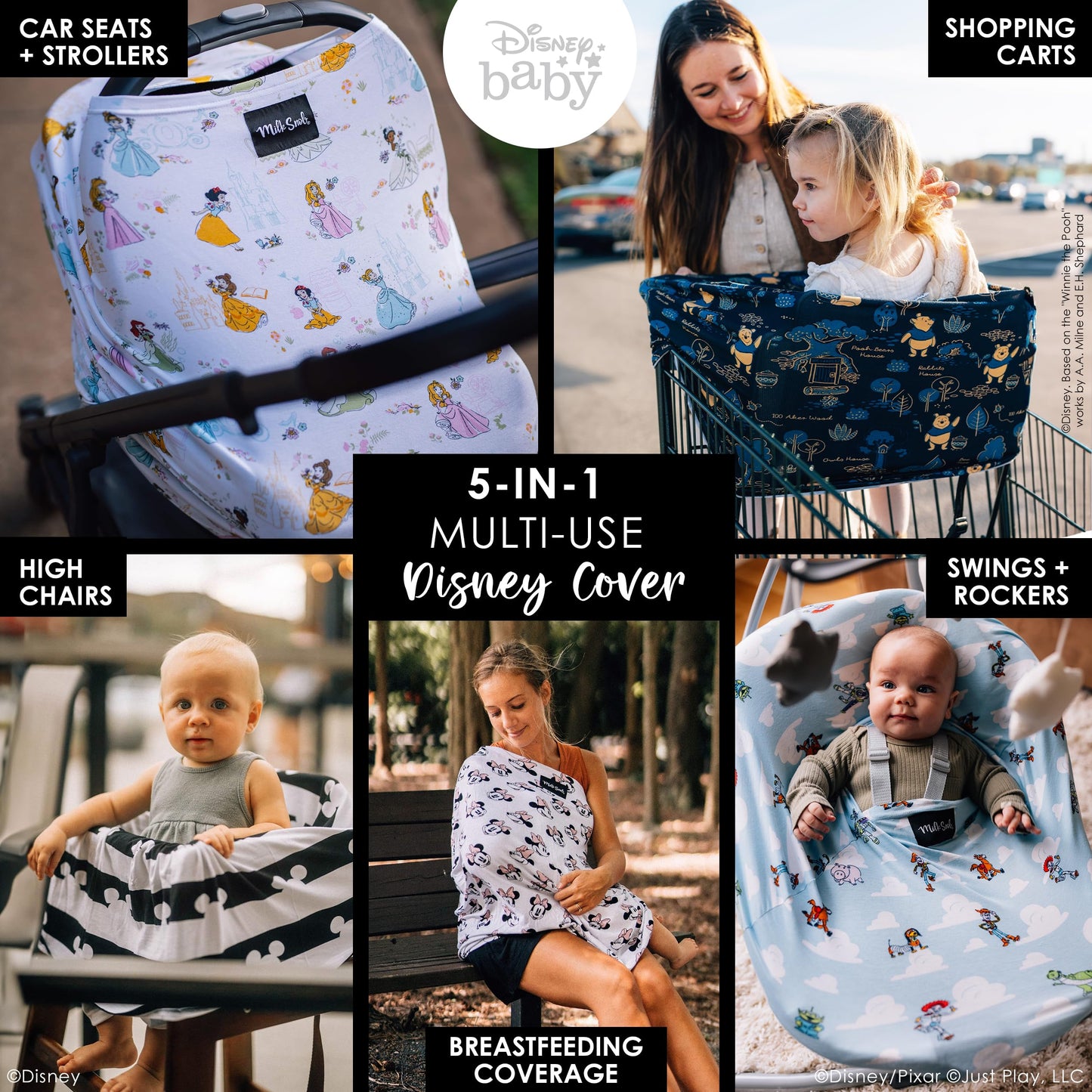 Milk Snob Original Disney Princess 5-In-1 Cover, Added Privacy For Breastfeeding, Baby Car Seat, Carrier, Stroller, High Chair,