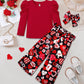 Migu Girls Valentines Day Outfit Size 6-7 Valentines Outfit Girl Red Puffy Sleeve Top Love Pattern Pants Headbands 3Pcs