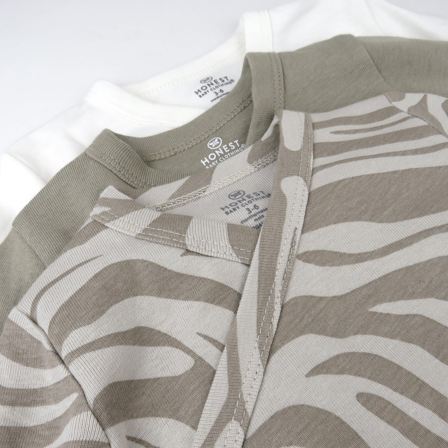 Honestbaby 3-Pack Long Sleeve Side-Snap Kimono Bodysuits Organic Cotton For Infant Baby Boys, Girls, Unisex, Zanzibar Zebra, 6-9