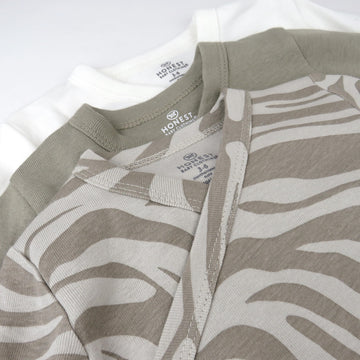 Honestbaby 3-Pack Long Sleeve Side-Snap Kimono Bodysuits Organic Cotton For Infant Baby Boys, Girls, Unisex, Zanzibar Zebra, 6-9