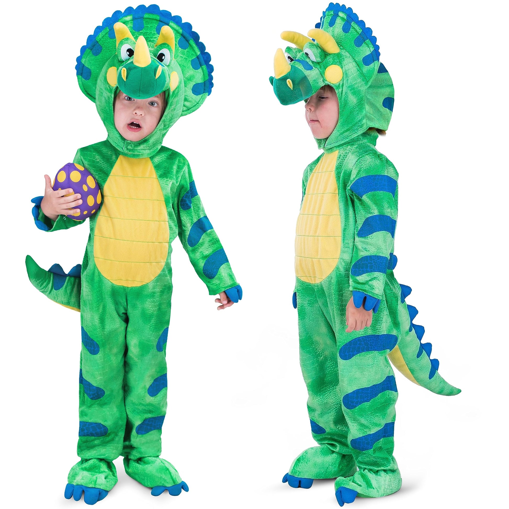 Spooktacular Creations Green Triceratops Dinosaur Costume with Toy Egg for Kid Halloween Dress Up DinosaurThemed Pretend Party (