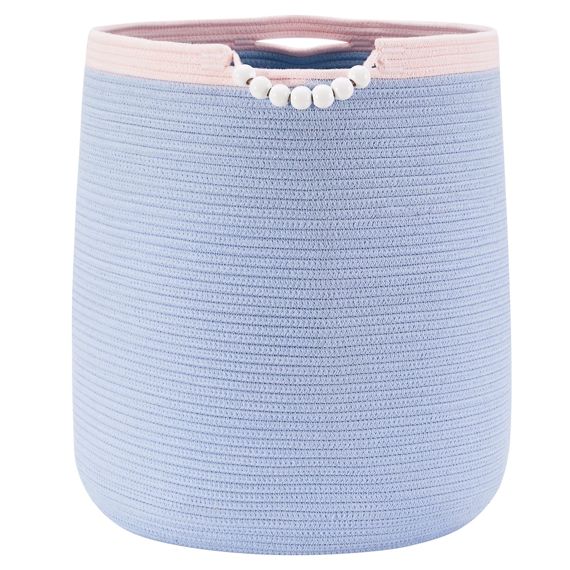 ENAORGAN 65L Blue Woven Rope Laundry Hamper Basket for Clohtes Boho Tall Rope Baskets for Blanket Large Baby Nursery Hamper for 