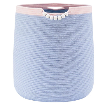 ENAORGAN 65L Blue Woven Rope Laundry Hamper Basket for Clohtes Boho Tall Rope Baskets for Blanket Large Baby Nursery Hamper for 