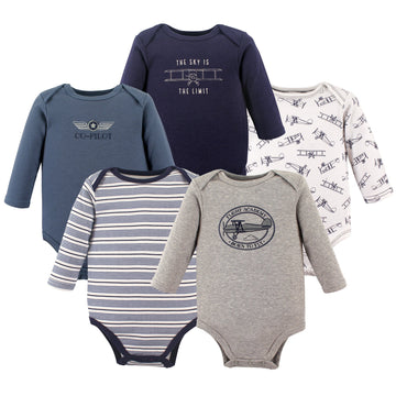 Hudson Baby Unisex Baby Cotton Long-Sleeve Bodysuits, Aviation, 6-9 Months
