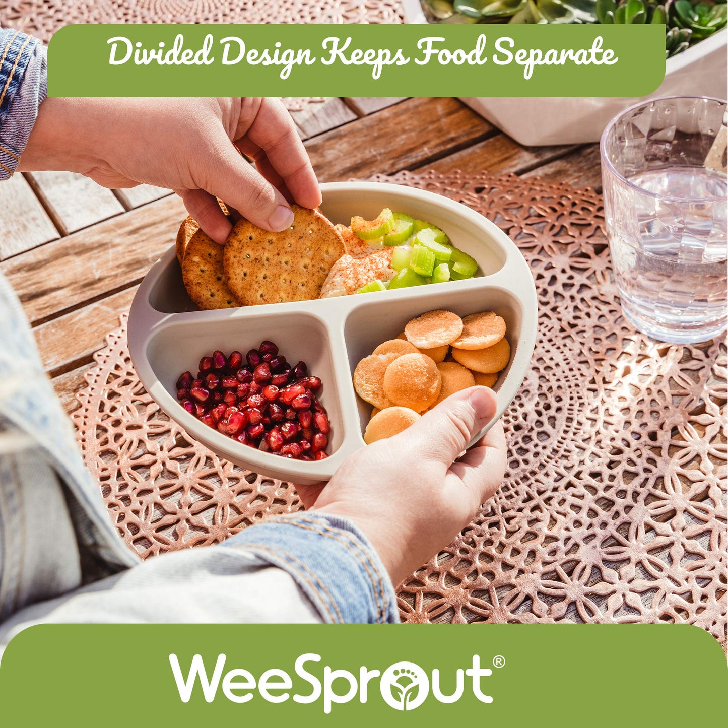 WeeSprout Silicone Plates for Babies & Toddlers (3 Pack) 100% Food-Grade Dishes for Self Feeding, Divided Design & Raised Edges