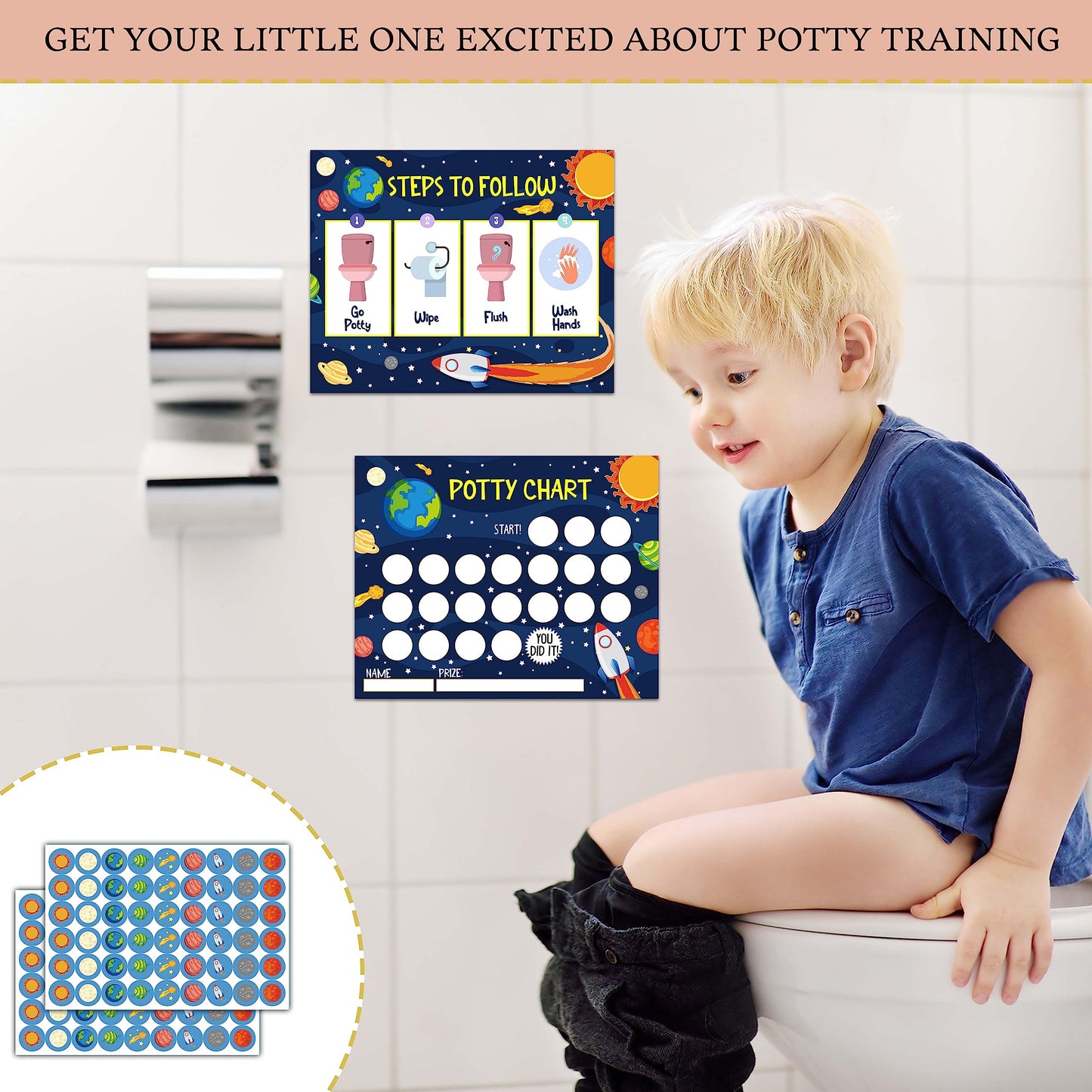 Outer Space Potty Training Sticker Chart, 20 Potty Charts With 432 Round Stickers & 1 Instruction Sheet, Potty Reward Sticker Ch
