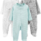 Simple Joys By Carter'S Baby 3-Pack Neutral Sleep And Play, Green Stripe/Grey Lion/White Stars, Newborn