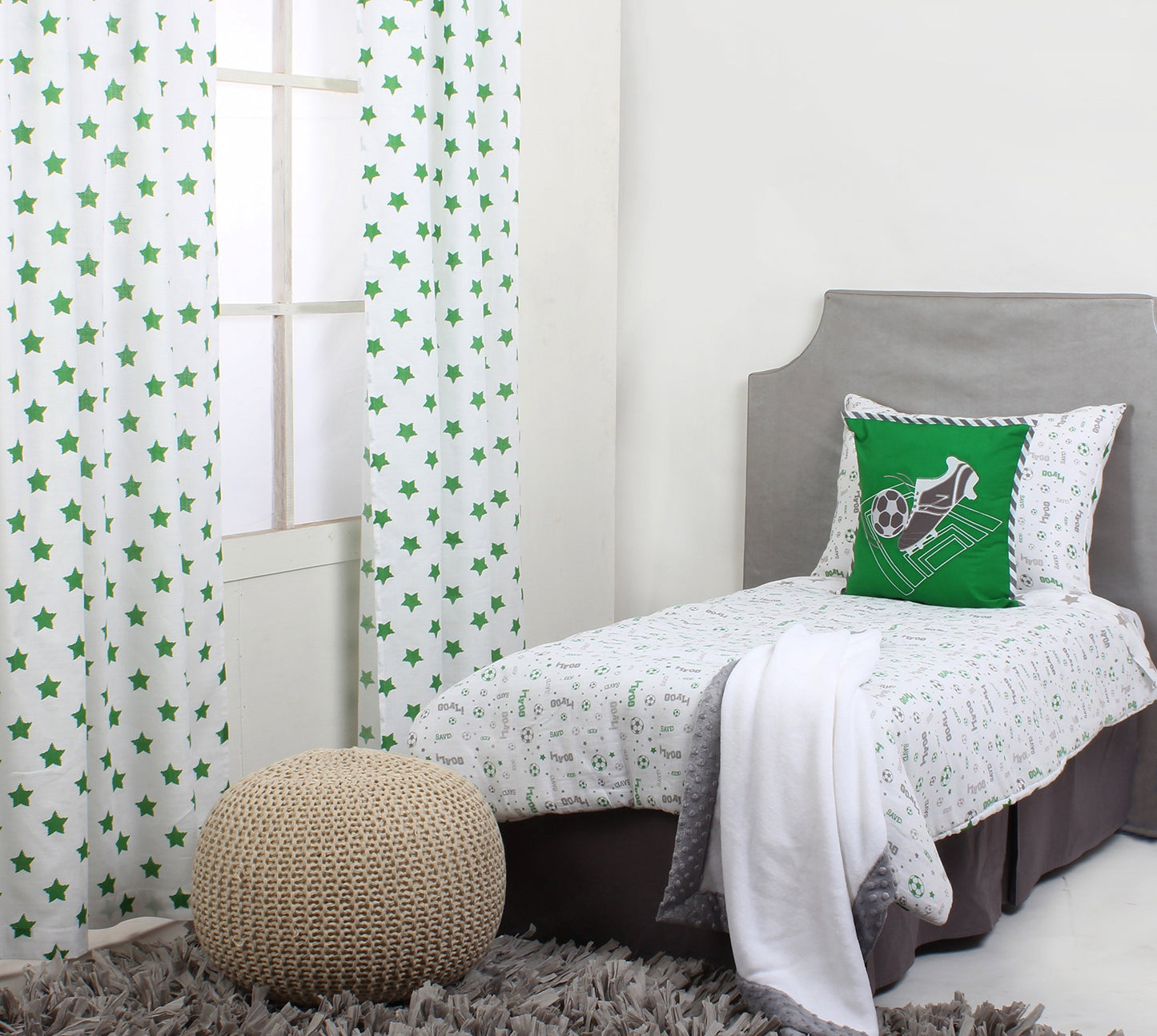 Bacati - Muslin Sports Toddler Bedding (Dec Pillow, Soccerball Green/Grey)