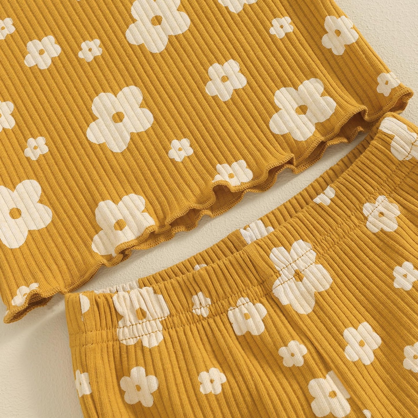 Kupretty Toddler Baby Girl Summer Clothes Ruffle Ribbed Knit Short Sleeves T-Shirt Tops + Shorts Cute Outfits Set (Ruffle Flower