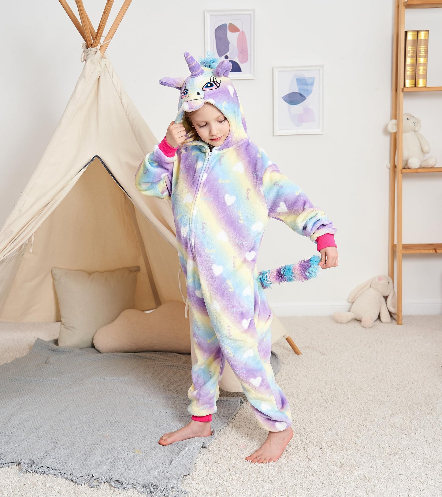 Kids Unicorn Onesie Girls Animal Costume Cosplay Pajamas 5 Years