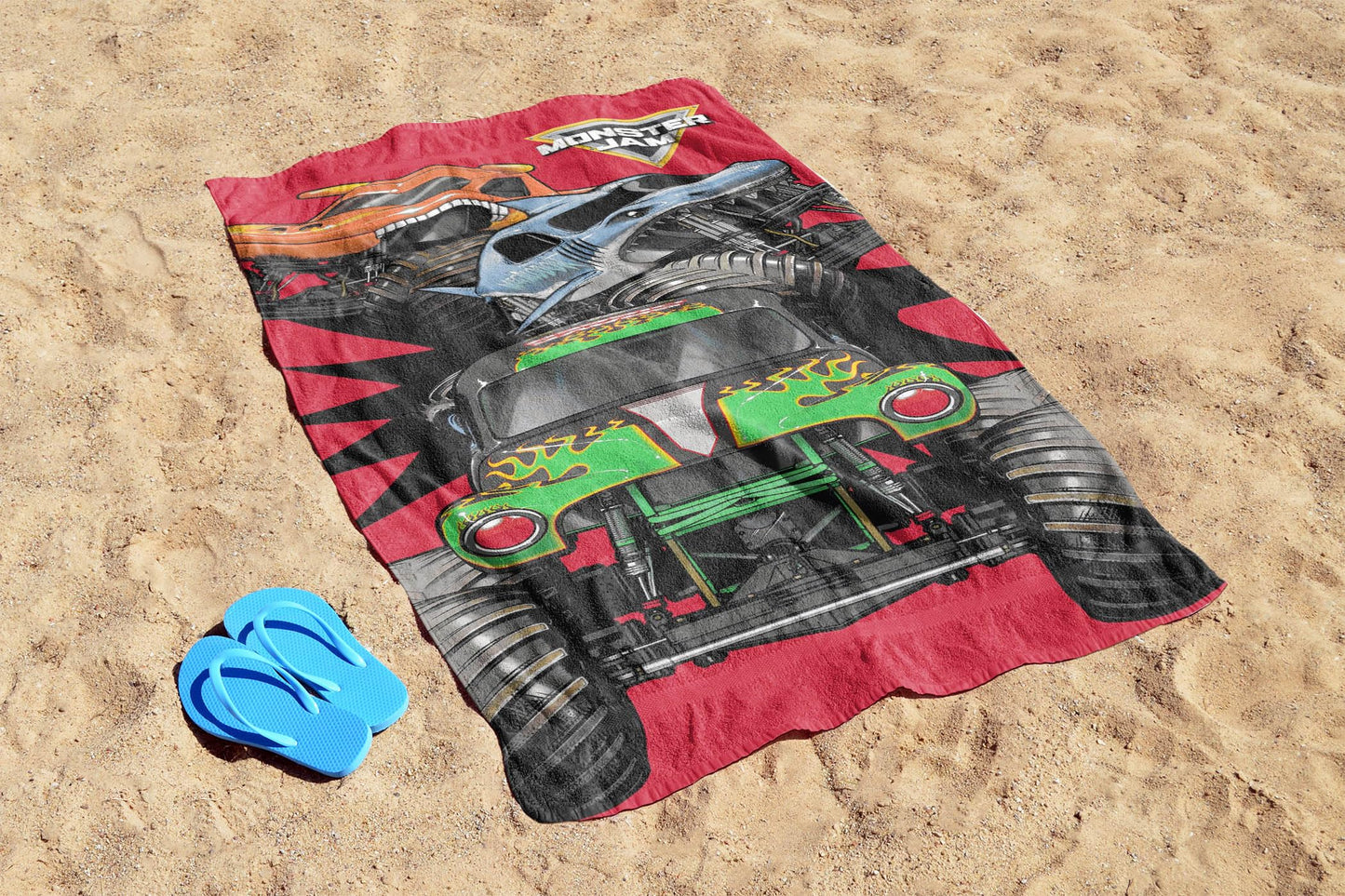 Jay Franco Monster Jam Kids Bath Pool Beach Towel - Super Soft & Absorbent Grave Digger, Megalodon, El Toro Loco 100% Cotton Tow