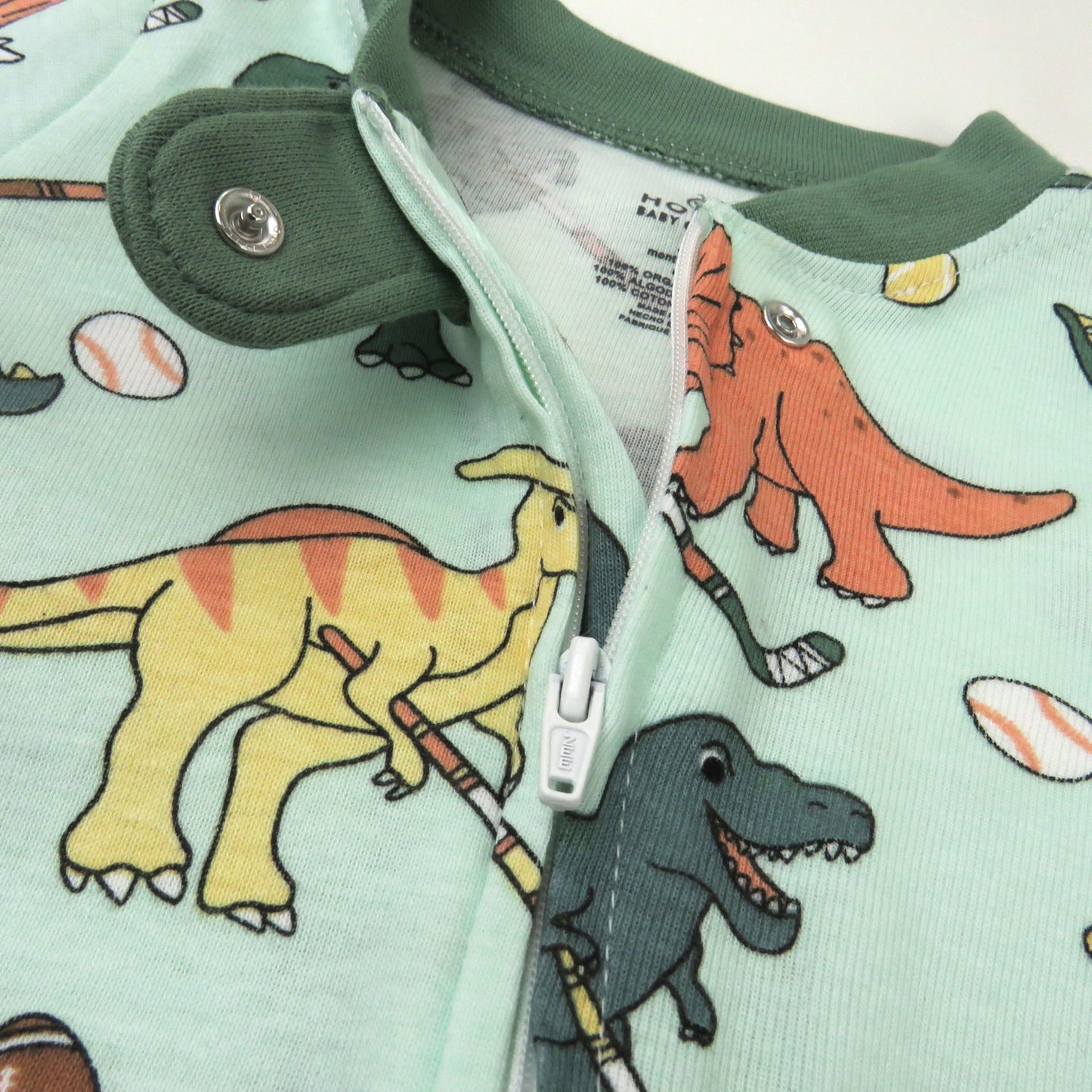 Honestbaby Baby Celebration Sleep & Play Footed One-Piece Pajama Sleeper 100% Organic Cotton, Dino Mite Athlete Eggs