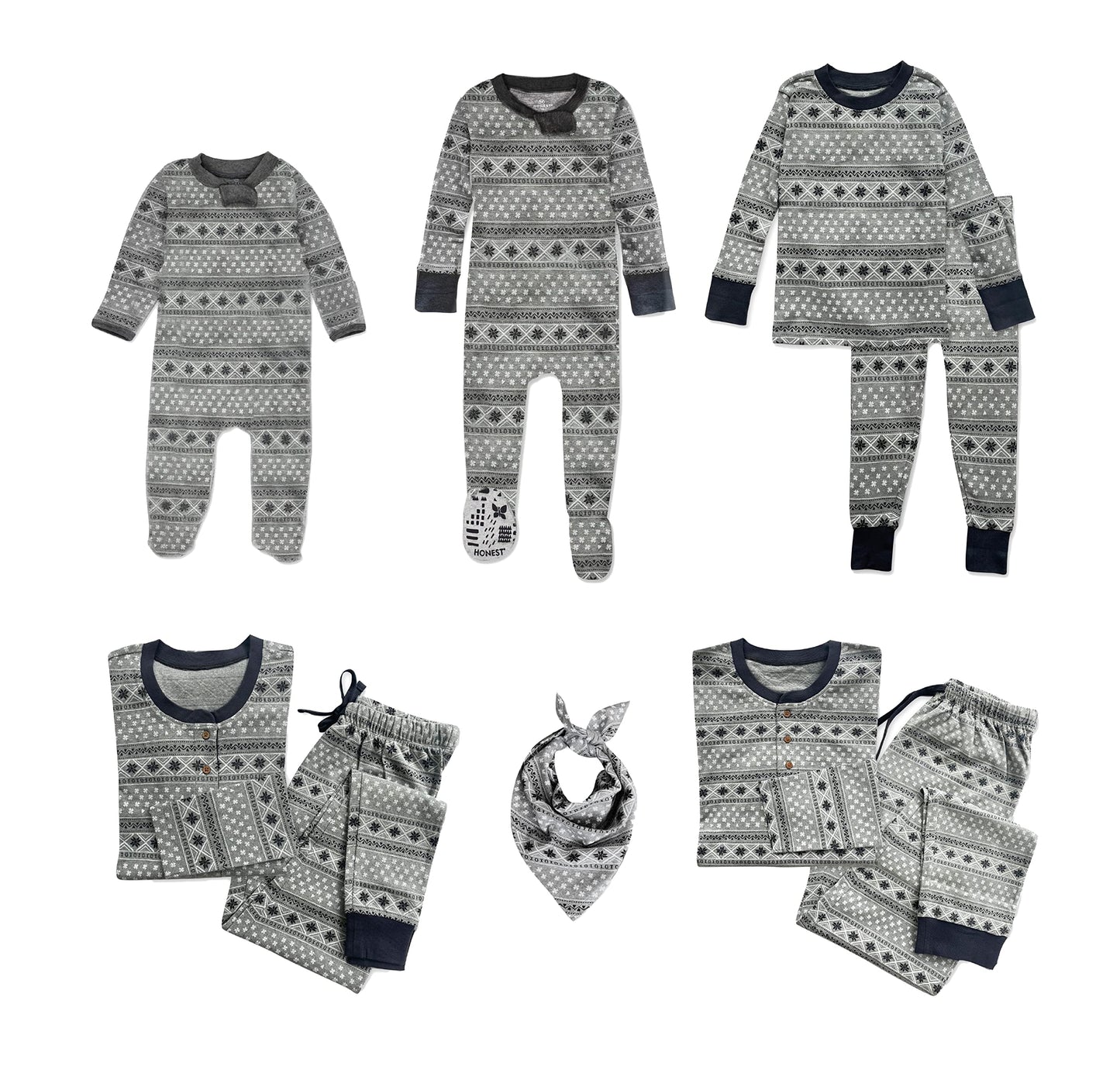 Honestbaby Baby Kids Organic Cotton Holiday Family Jammies, Pajama Chic, 2-Piece Pajama Set Large